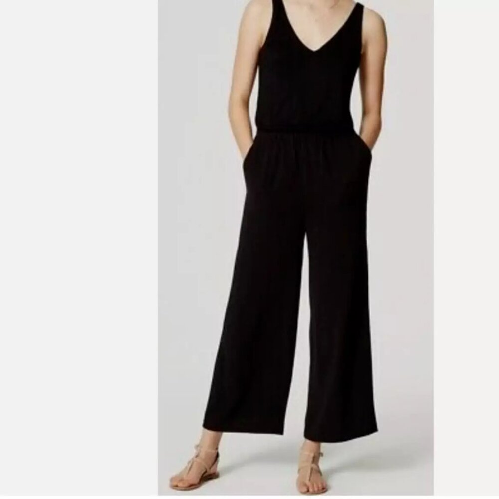 LOFT sleeveless wide leg cropped V-neck jumpsuit w/ pockets Size 8 NWOT